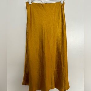 Gold A-Line Satin Midi Skirt with Elastic Band